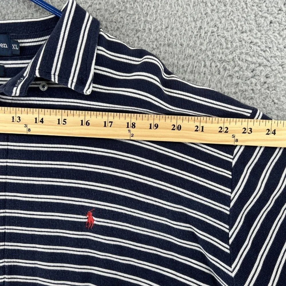 Ralph‎ Lauren Big XL Shirt Blue White Stripe Vintage Polo Shirt Casual Outdoor